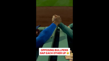 Rangers and Red Sox bullpens dap each other up