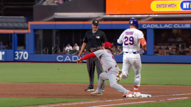 Jared Young safe at first after challenge