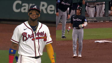 Javier Sanoja stops short of challenging Ronald Acuña Jr.'s arm