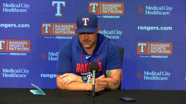 Skip Schumaker talks Rangers hitting in 7-3 win 