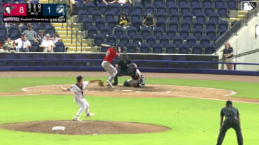Kevin Alvarez doubles (19) on a sharp line drive to center fielder Juan Ortuno. German Ramirez scores.