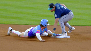 Cole Carrigg steals second after review confirmation