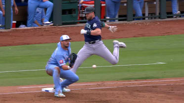 Luke Raley is safe at first after challenge