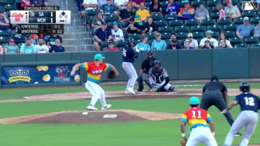 Braedon Karpathios singles on a sharp line drive to left fielder Kala'i Rosario. Ethan Salas scores. Braedon Karpathios to 2nd.