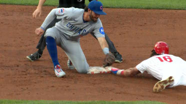 Brandon Marsh steals second after review