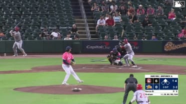 Carter Graham doubles (8) on a sharp line drive to center fielder Theo Gillen. Marcus Smith scores.