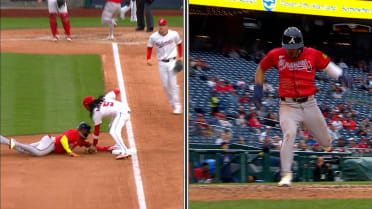 Ha-Seong Kim scores, call on the field stands