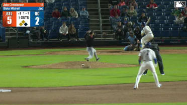 Ramon Ramirez doubles (8) on a sharp line drive to left fielder Cam Cannarella. Nolan Sailors scores. Asbel Gonzalez scores.