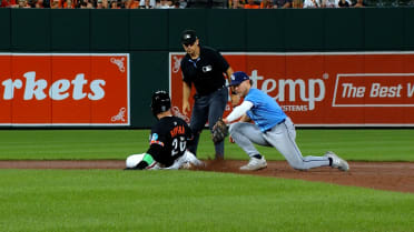 Emmanuel Rivera successfully tags up to second base
