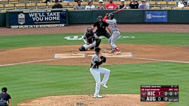 Paulino Santana doubles (17) on a ground ball to left fielder Junior Garcia. Angel Arredondo scores.