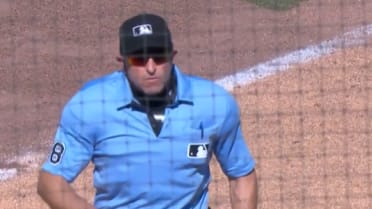 Colby Thomas grounds out after review