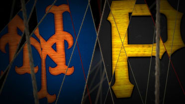 New York Mets, golden logo, MLB, blue metal background, american