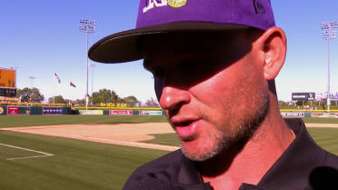 Warren Schaeffer talks on Rockies clubhouse