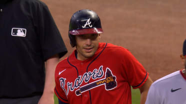 April 07, 2022: Atlanta Braves first baseman Matt Olson runs out onto the  field during player introductions before the start of a MLB game against  the Cincinnati Reds at Truist Park in