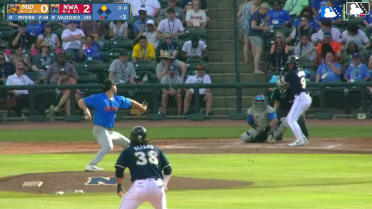 Daniel Vazquez doubles (8) on a line drive to right fielder Justin Riemer. Jorge Alfaro scores.