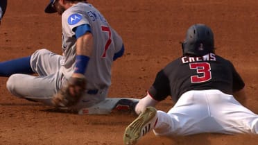 Dylan Crews steals second base