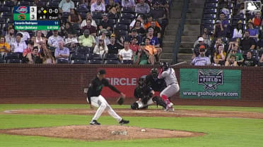 Gerardo Rodriguez doubles (7) on a sharp line drive to center fielder Dylan Palmer. Justin Gonzales scores.