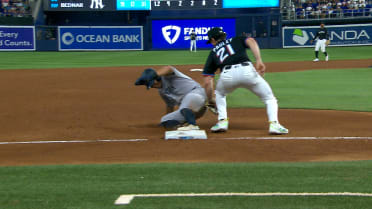 Anthony Volpe steals third base after review