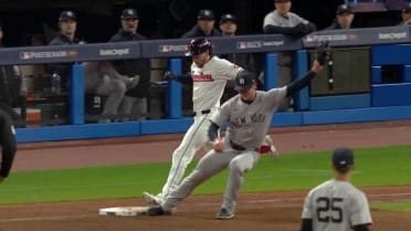 Daniel Schneemann out at first after review