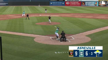 Caden Powell doubles (2) on a ground ball to right fielder Logan Braunschweig. Freuddy Batista scores.