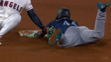 Julio Rodríguez steals second base after review