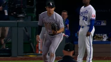 Miguel Vargas takes a hit away from Bobby Witt Jr.