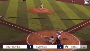 Jonny Farmelo out on a sacrifice fly to left fielder Jorge Ruiz. Anthony Donofrio scores.