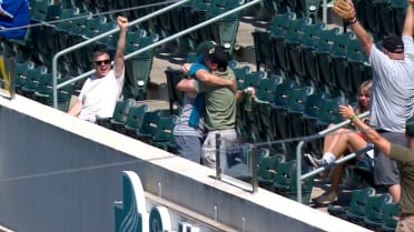 Ecstatic fan makes catch in the stands