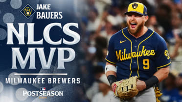Jake Bauers receives NLCS MVP trophy