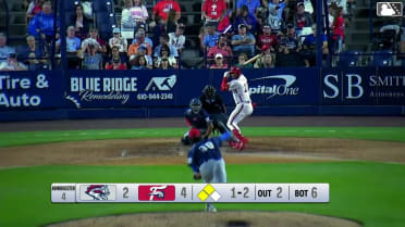 Raylin Heredia singles on a line drive to first baseman JT Schwartz, deflected by pitcher Justin Armbruester. Raider Tello scores. Guillermo Rosario scores.