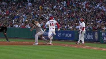 Logan O'Hoppe safe at first after review