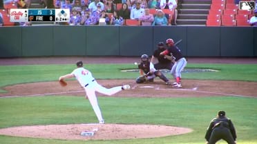 Devin Saltiban singles on a ground ball to right fielder Elis Cuevas. Nick Biddison scores.