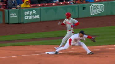 Caleb Durbin nabs Trea Turner at first after review