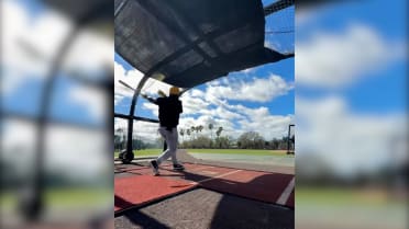 Marcell Ozuna hits a home run at Pirates camp