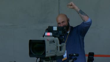 Jackson Chourio bops the camera in center field