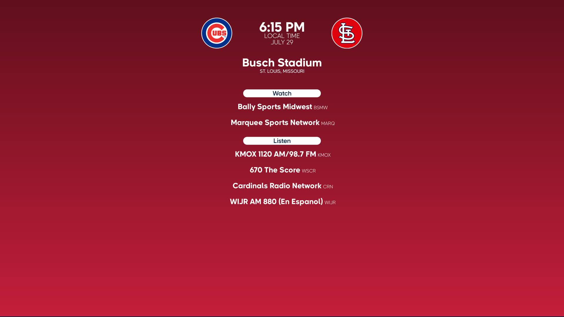 Chicago Cubs vs. St. Louis Cardinals preview, Saturday 7/29, 6:15