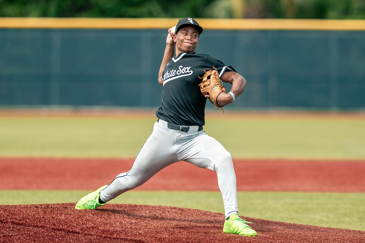 Bryce Milliner delivers a pitch during the 2026 Nike RBI Junior Baseball World Series at Jackie Robinson Training Complex on Friday. (Photo by Jared Blais/MLB Photos)