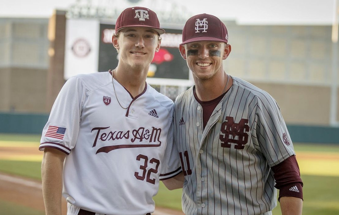 Bryce Miller (left) and Jordan Westburg during their college days at Texas A&M and Mississippi State, respectively.
