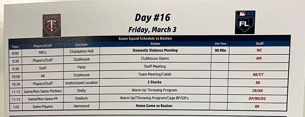 The Twins' pregame schedule for March 3, 2023