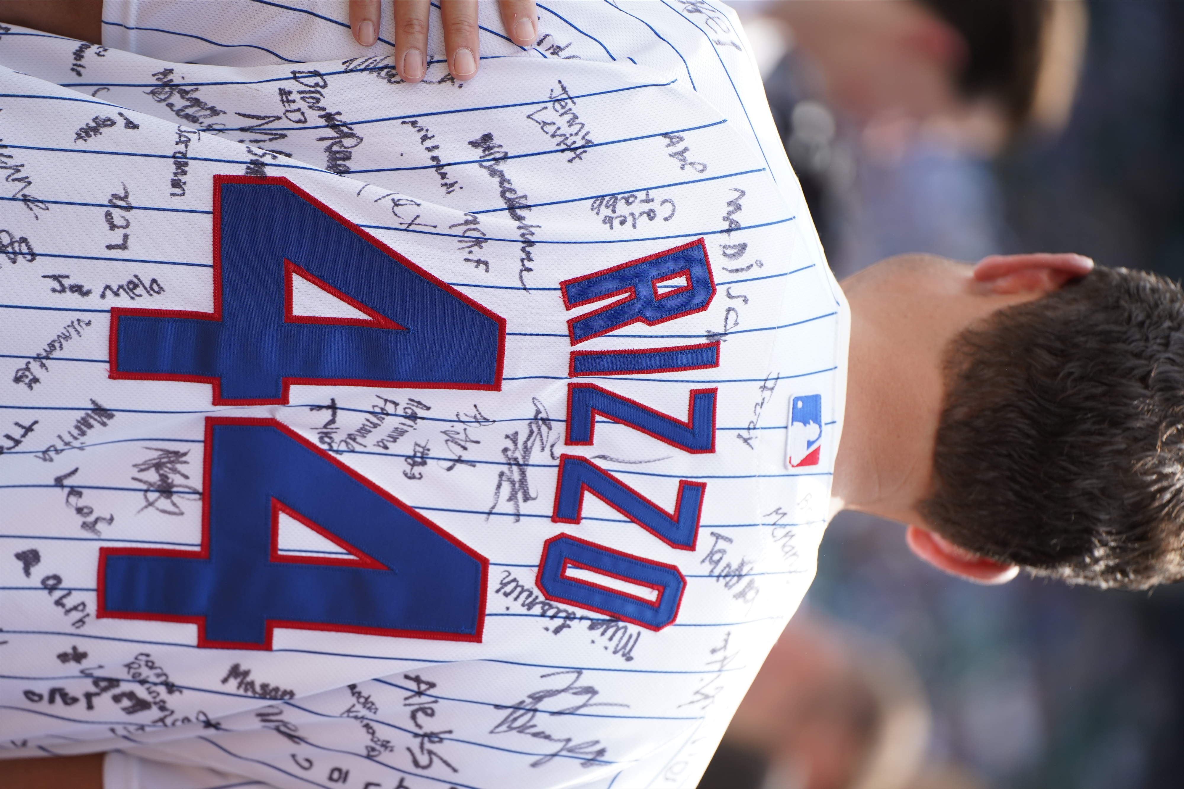 Rizzo's jersey, signed by kids he had visited at Lurie Children’s Hospital over the years