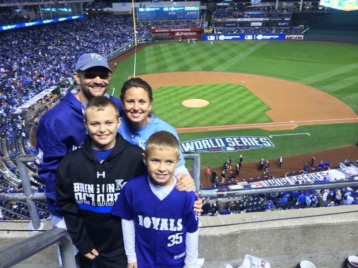 Carter Jensen (bottom left) with his family at the 2014 World Series (Courtesy: Jensen family)