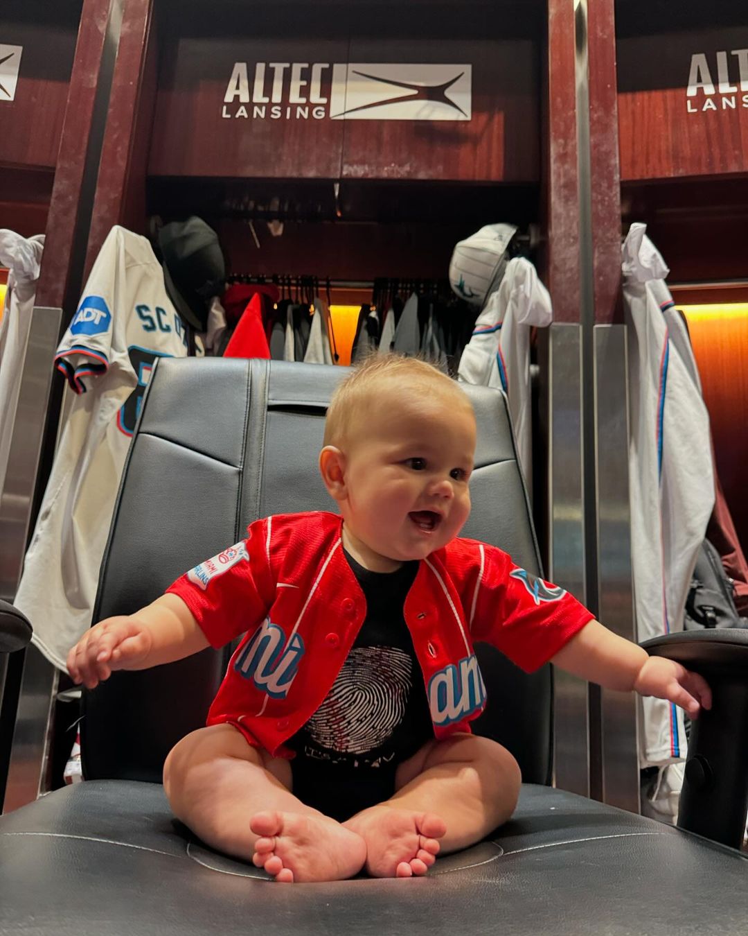 Bo Scott in the Marlins' clubhouse.