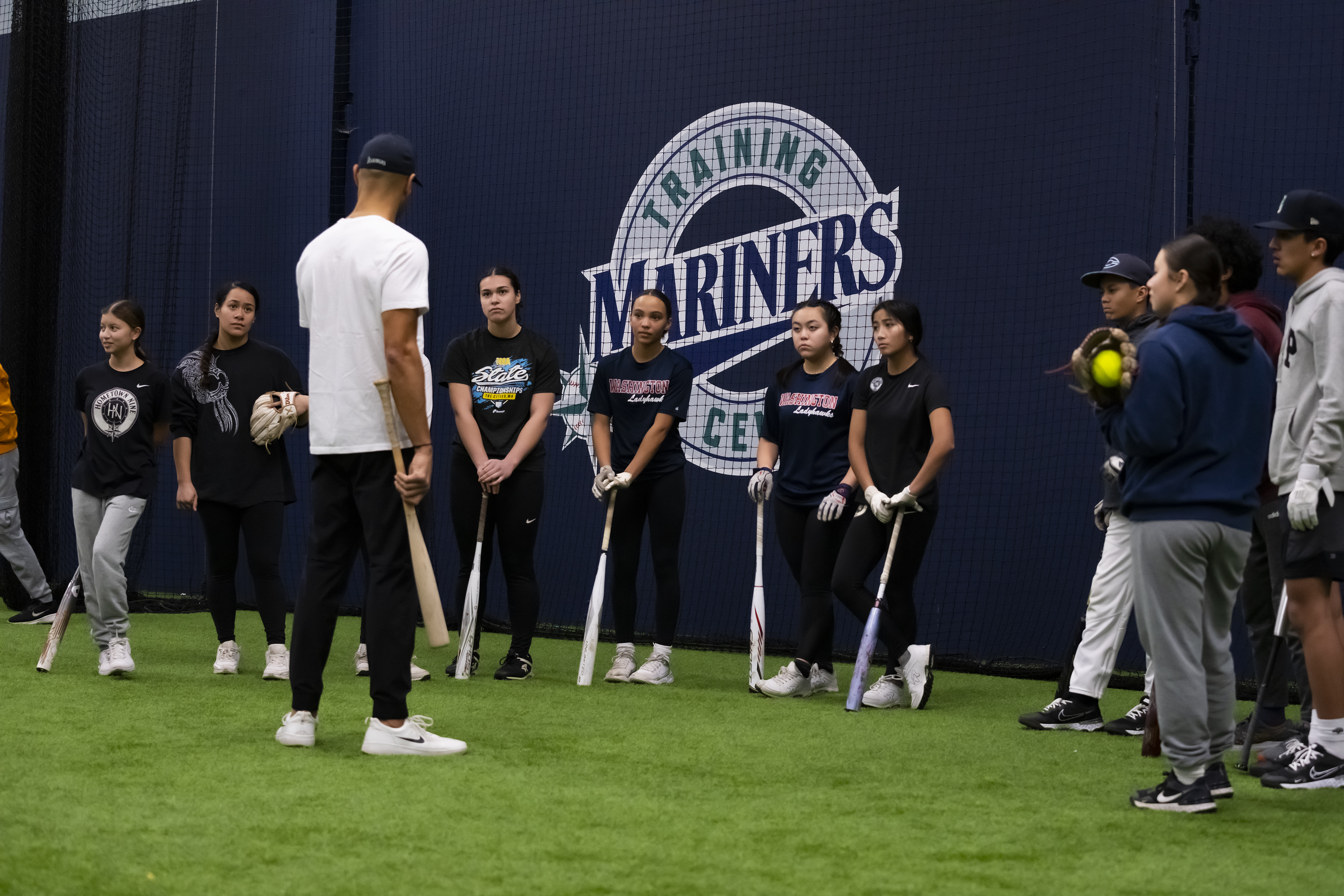 Hometown Nine members at a Mariners Training Center clinic.