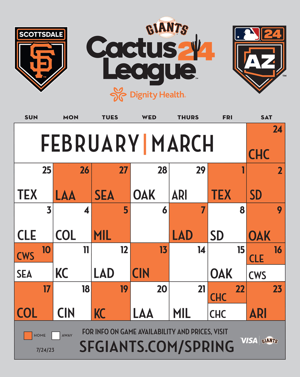 Giants Spring Training Printable Schedule