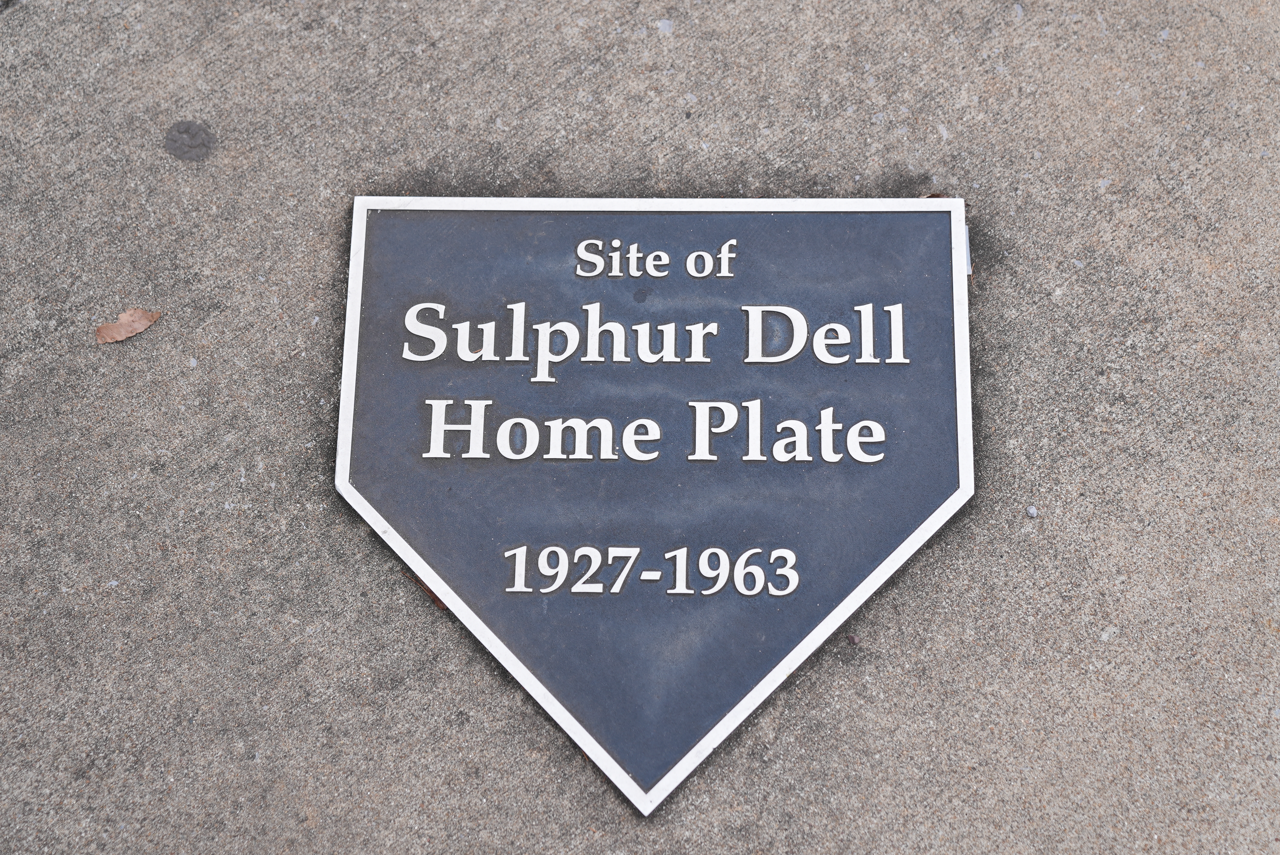 A plaque showing the site of home plate at the old Sulphur Dell