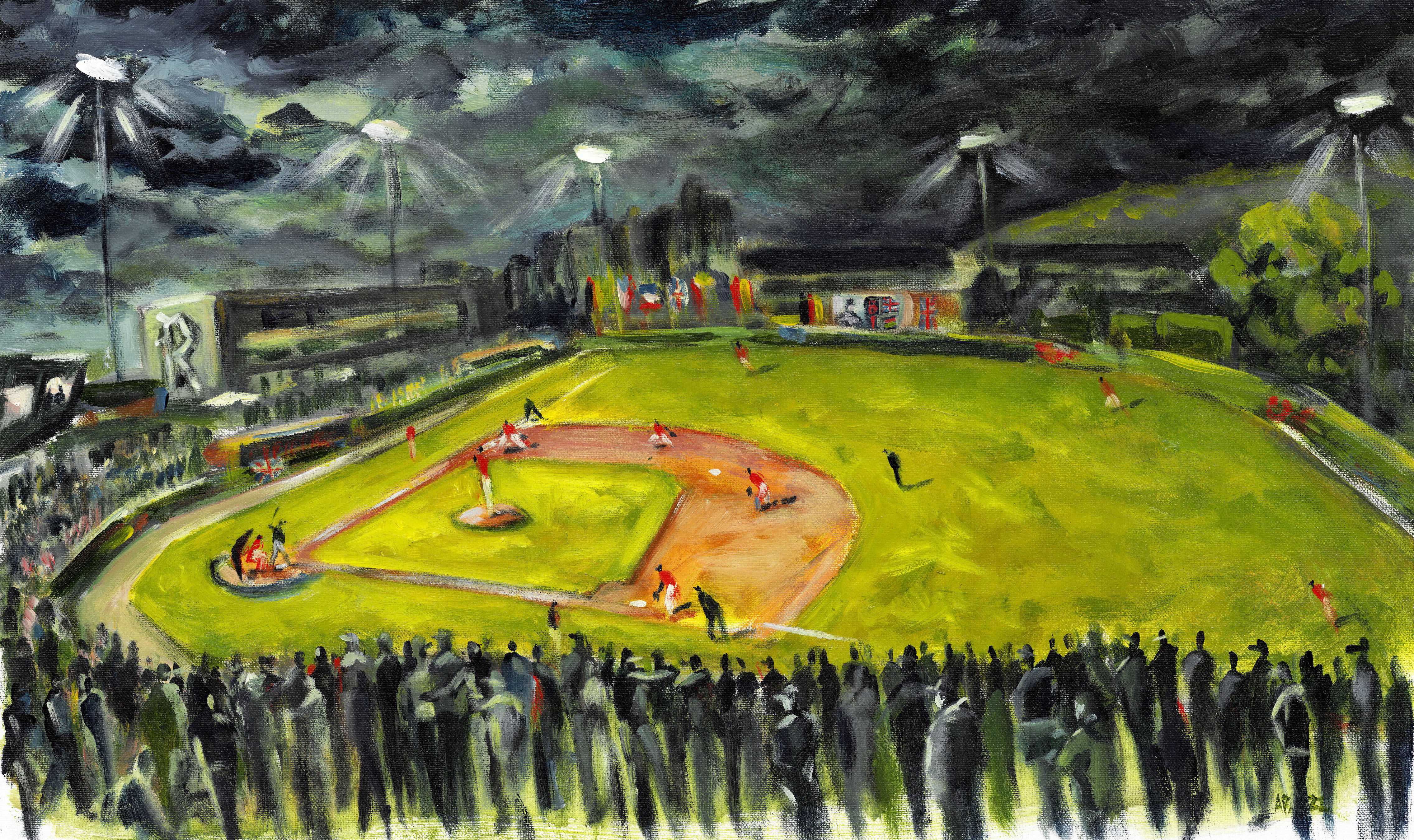 Great Britain vs. Germany at the World Baseball Classic Qualifiers at Armin-Wolf Arena in Regensburg, Germany 2022. Art by Andy Brown.
