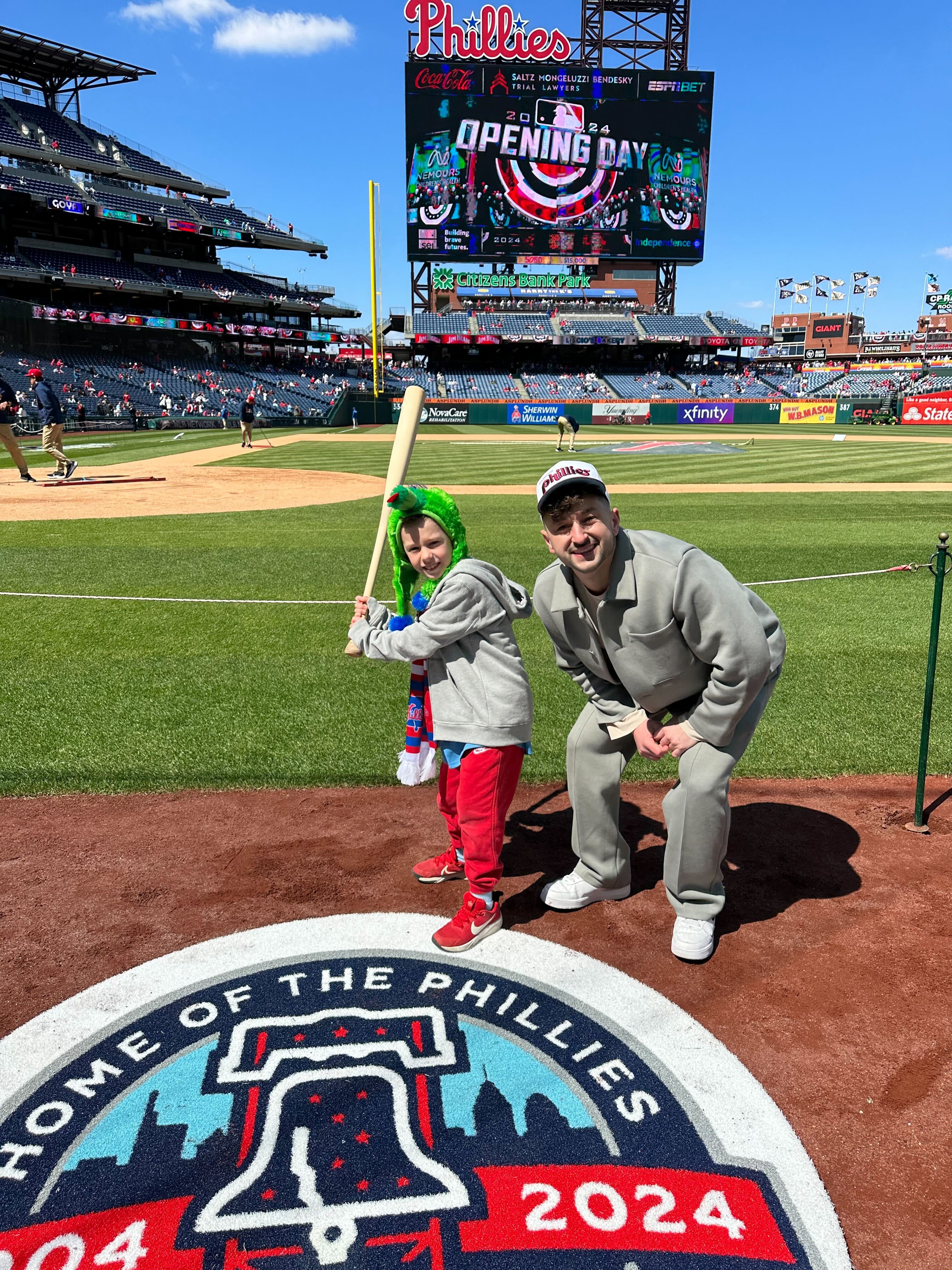 Sam Kostoff with Zachery Dereniowski at Phillies Opening Day (Courtesy of Zachery Dereniowski)