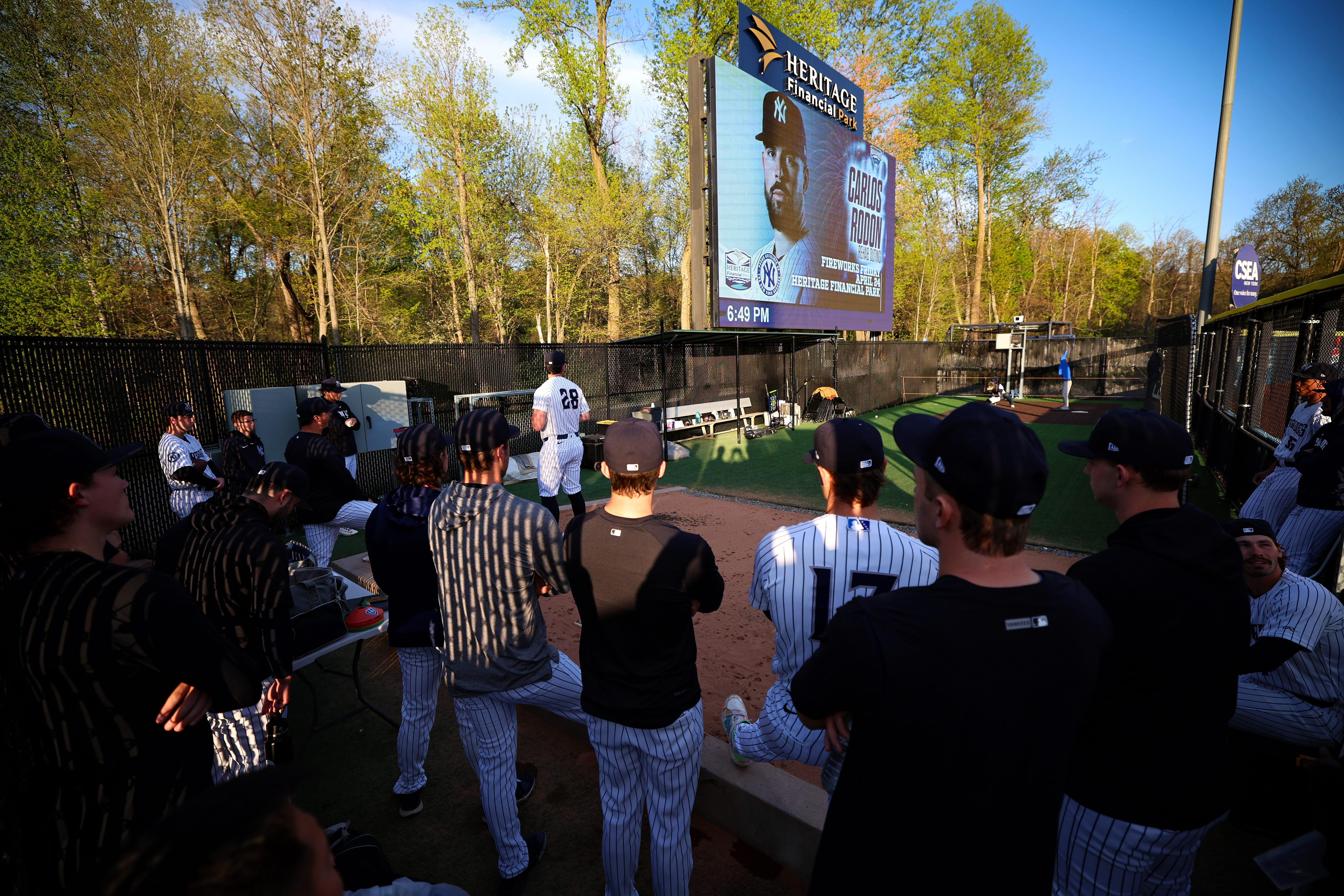 Bullpen work can be a bit perfunctory during the season, rarely drawing a crowd. But when a big league veteran is on the mound at High-A, it attracts plenty of eyes. Rodón’s pregame work in Hudson Valley was a learning opportunity for the young players hoping to glean all the information they could from his brief time in their midst. (Photo Credit: New York Yankees)