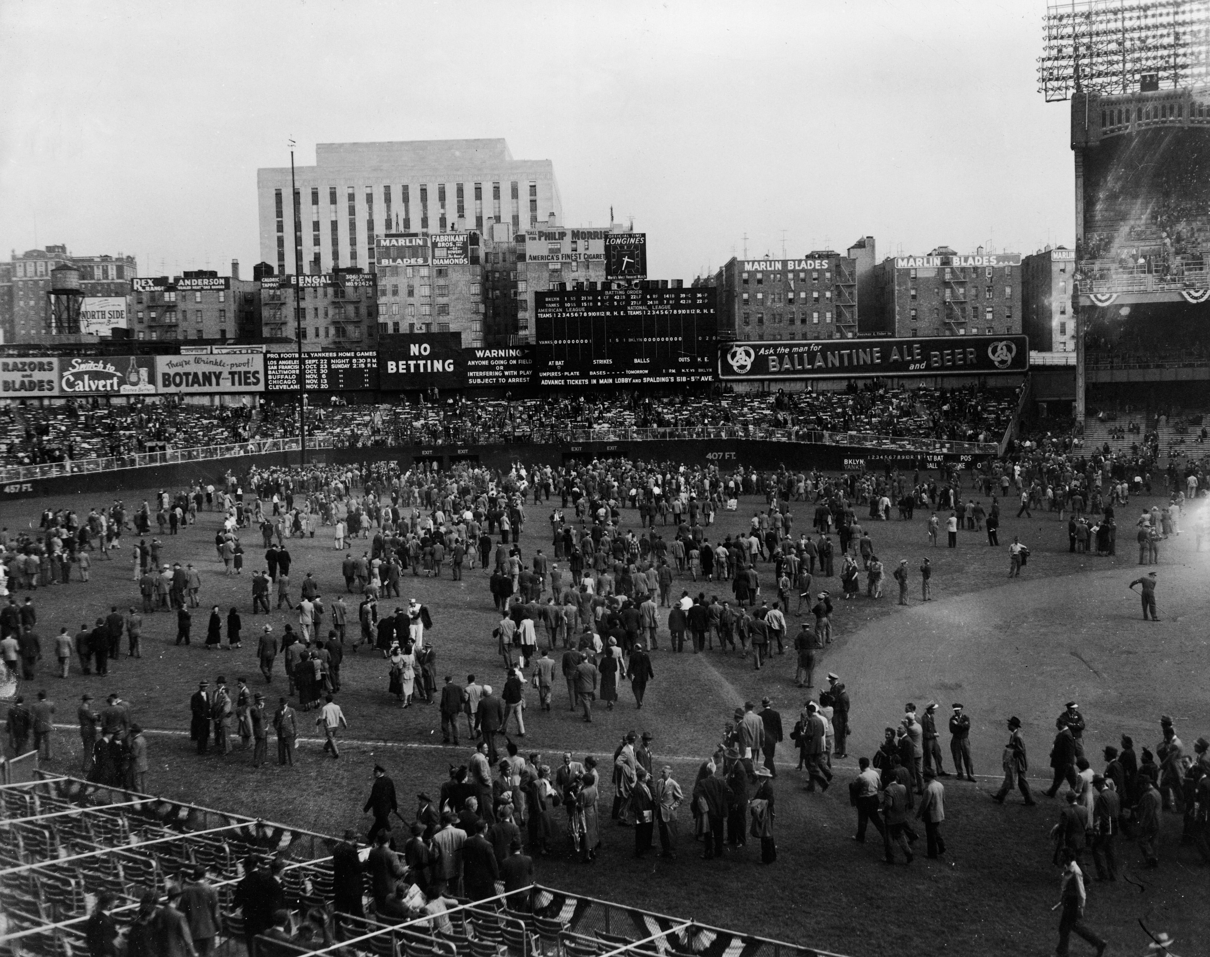 More than 66,000 fans headed for the Yankee Stadium exits after Henrich ended the 1949 opener with the first walk-off home run in World Series history. Just three days earlier, “Old Reliable” provided similar heroics with an eighth-inning homer against Boston to help clinch the AL pennant on the season’s final day. (Photo Credit: Getty Images)
