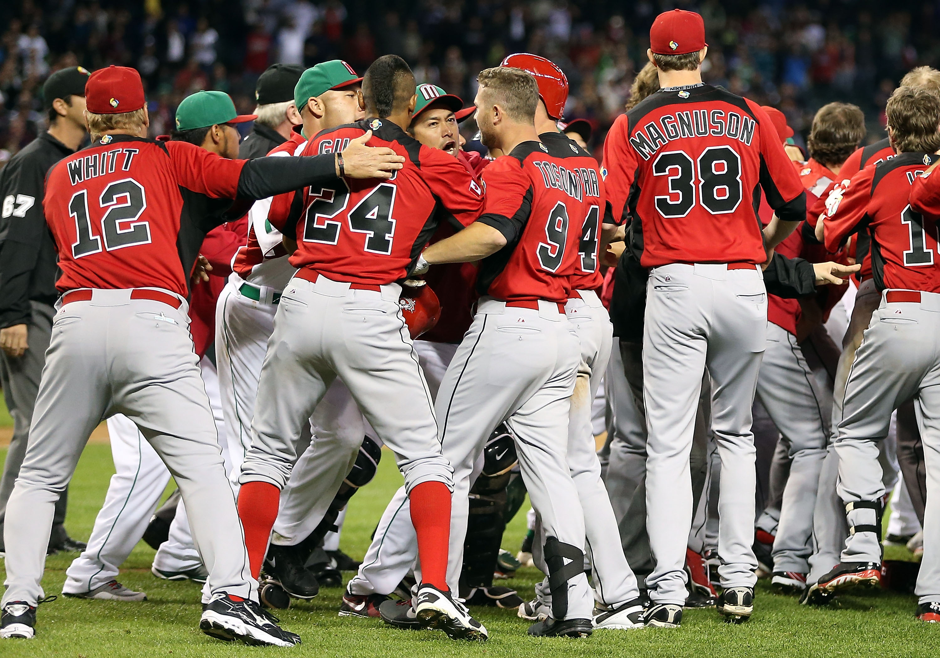 Magnuson during Canada and Mexico's on-field altercation at the 2013 World Baseball Classic